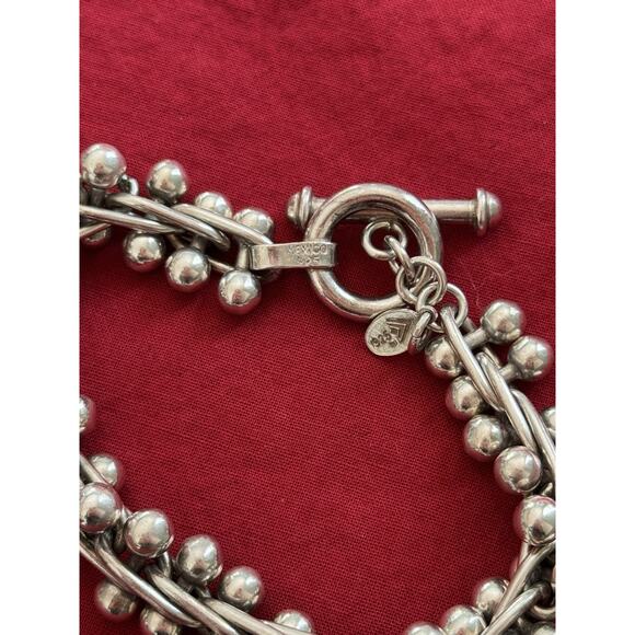 RARE Silpada 925 Sterling Silver Graduated DNA Ball Link Toggle Bracelet 8” - Picture 4 of 8